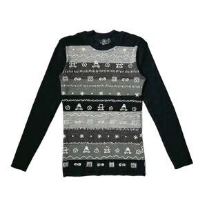 90s Vintage Cop Copine Pullover Sweater Stripe Art Graphic Acrylic Wool Ribbed.